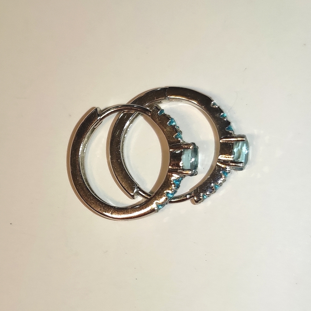 NATURAL Blue Zircon And Apatite 925 Sterling Silver Earrings Hoops - Picture 9 of 13